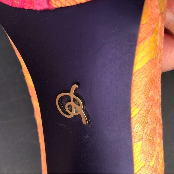 RACHEL ROY KEEDAN Orange Yellow Pink Lace Platform Pump Stilettos Heels Size 6 - Picture 6 of 16